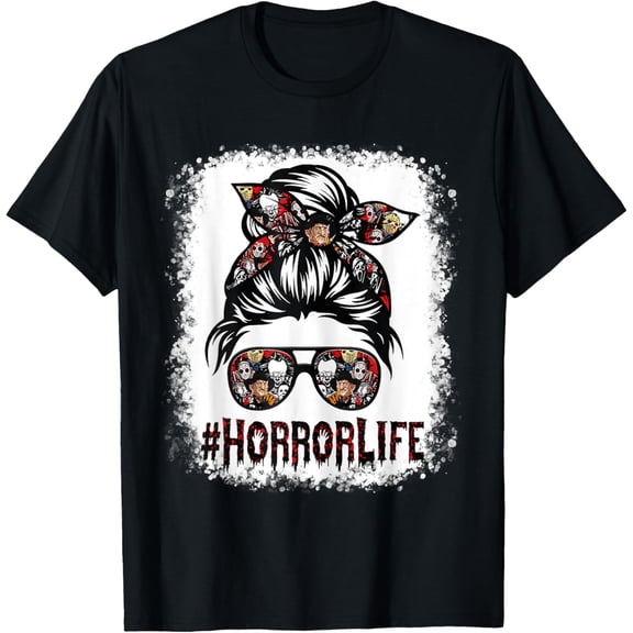 t-shirt Womens ZPlp Messy Bun Horror Life Horror Movie Horror Mom T-Shirt.