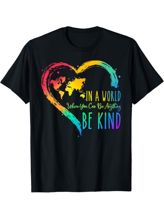 t-shirt In A World Where You Can Be Anything Be Kind Unity Day Heart T-Shirt mens,black,women,funny,journey,Crew Neck, Short Sleeve,custom clothing patterns.gift