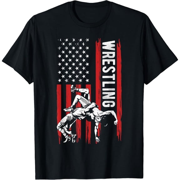 t-shirt Wrestling American USA Flag Funny Wrestle Men Boy Wrestling T-Shirt mens，black，women，funny，journey，Crew Neck, Short Sleeve,printing