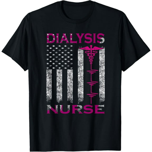t-shirt dialysis nurse Awareness American Flag T-Shirt mens，black，women，funny，journey，Crew Neck, Short Sleeve,custom clothing patterns.gift