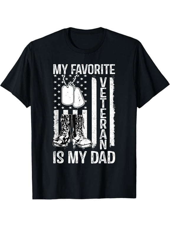t-shirt my favorite veteran is my dad army military veterans day T-Shirt mens,black,women,funny,journey,Crew Neck, Short Sleeve,custom clothing patterns.gift