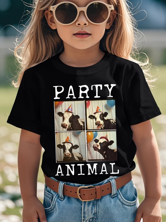 t shirt featuring a fun cow for animal party suitable for boys and girls soft short sleeve round neck tee with text and cow cutout for casual spring and autu