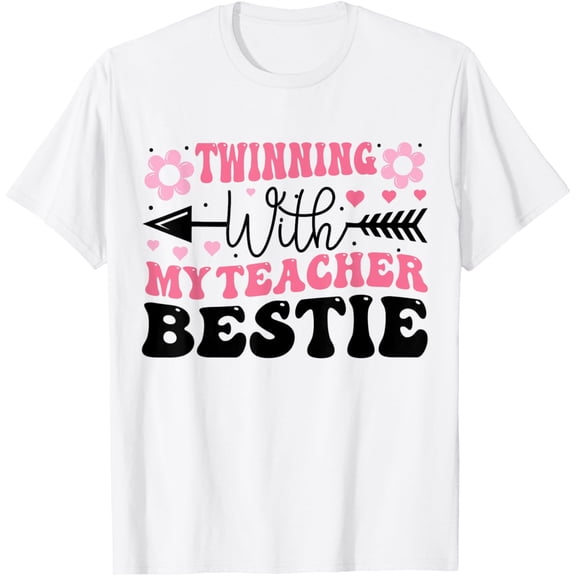 t-shirt teachers T-Shirt Twinning with my teacher bestie rainbow Matching mens t shirt，black，women，funny，misfits，men，journey