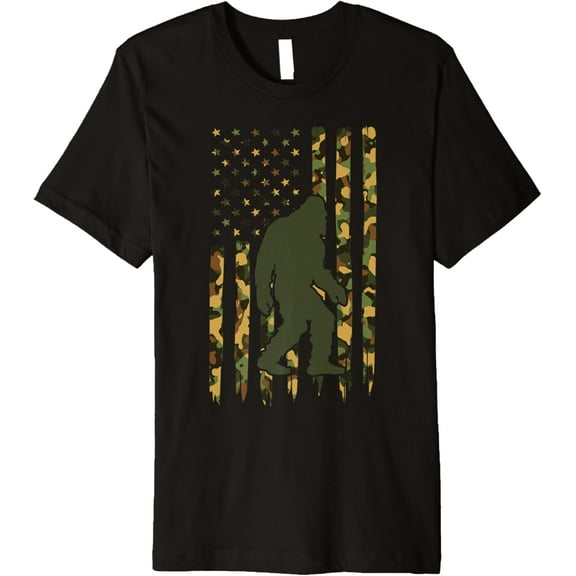 t-shirtCamo Big Foot Sasquatch - Vintage Bigfoot American Flag Premium T-Shirt mens t shirt，black，women，funny，misfits，men，journey