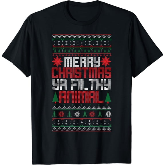 t-shirtChristmas Merry Xmas Ya Filthy Animal Meme Lol Ugly Xmas T-Shirt mens t shirt，black，women，funny，misfits，men，journey