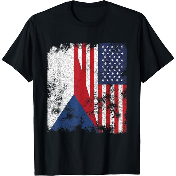 t-shirtCzech Republic USA Flag Distressed - Half American T-Shirt mens t shirt，black，women，funny，misfits，men，journey