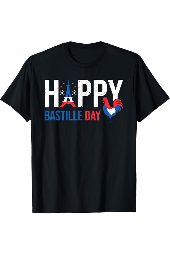 t-shirtHappy Bastille Day - Eiffel Tower Paris Le Coq Apparel T-Shirt mens t shirt,black,women,funny,misfits,men,journey