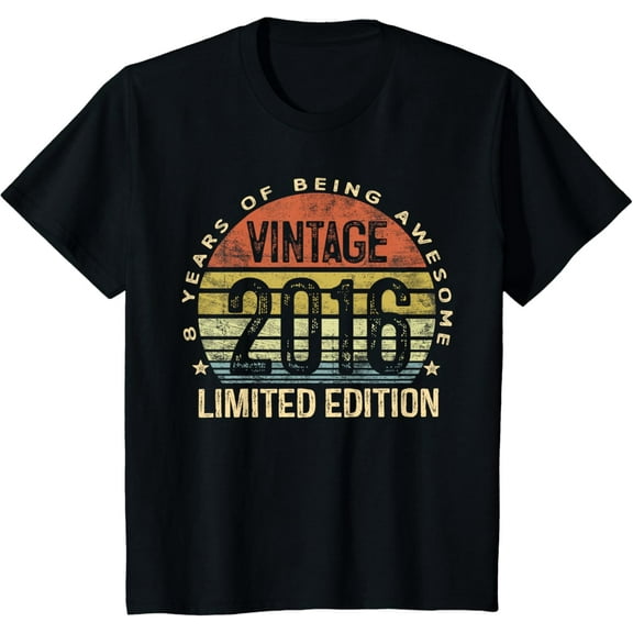 t-shirtKids 8 Year Old Gifts Vintage 2016 Limited Edition 8th Birthday T-Shirt mens t shirt，black，women，funny，misfits，men，journey