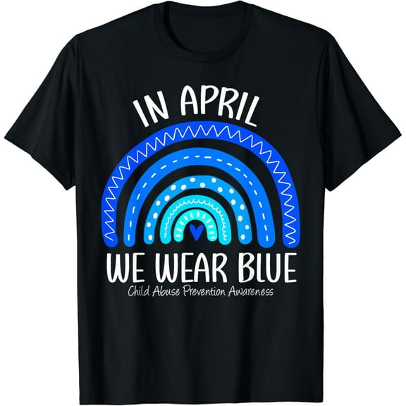 t-shirtRainbow April We Wear Blue Child Abuse Prevention Awareness T-Shirt mens t shirt，black，women，funny，misfits，men，journey