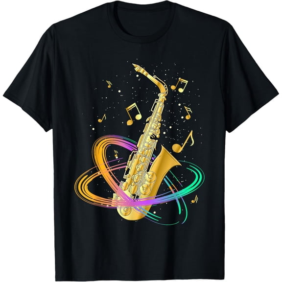 Saxophone Player Musical Notes Jazz Musician Saxophonist Sax T-Shirt mens t shirt，black，women，funny，misfits，men，journey