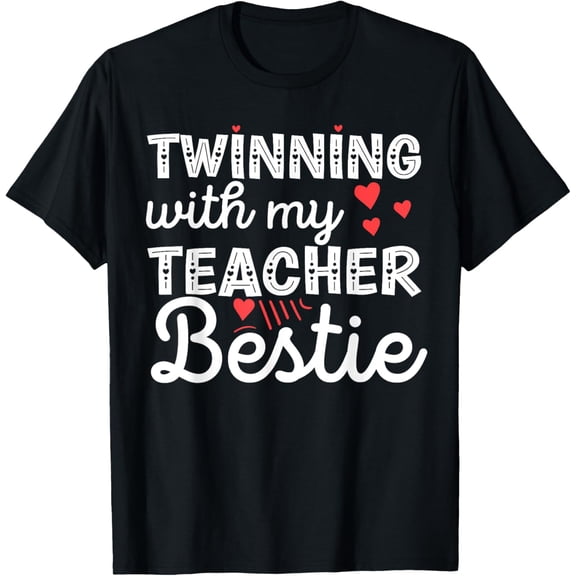 t-shirtTwin Day Matching Twinning with my teacher Bestie T-Shirt mens t shirt，black，women，funny，misfits，men，journey