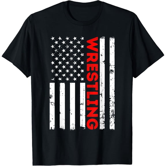 t-shirtWrestling American Flag Vintage USA Wrestling T-Shirt mens t shirt，black，women，funny，misfits，men，journey