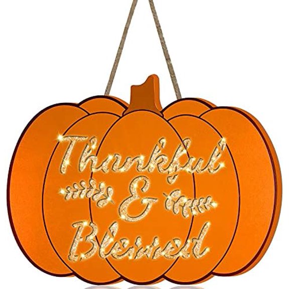 tHANKSGIVING lIGHTED pUMPKIN wREATHS FOR fRONT dOOR dECOR tIMER bATTERY oPERATED tHANKFUL & bLESSED hANGING wOODEN sIGN mAPLE lEAF FOR aUTUMN tHANKSGIVING dECORATION pORCH wALL hOME oUTDOOR