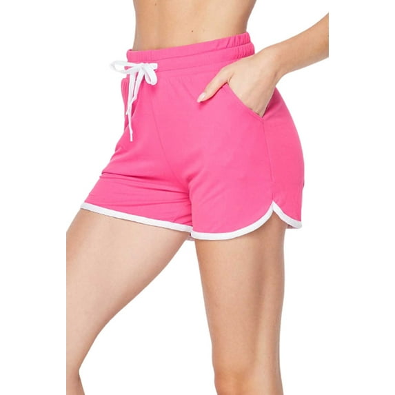 tSe Womens Short, Sleep Wear, Lounger, Drawstring Active Women’s Vibrant Colors Sport Shorts with Pocket, Walking, Running and Yoga Shorts, Pink, S/M