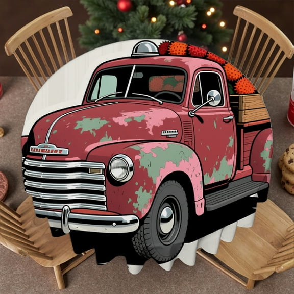 tablecloth round - Sweet Home Seasonal Print, Festive Table Setting Machine-Made Tablecloth for dining table round, Cafe, picnic,60x60 Inch