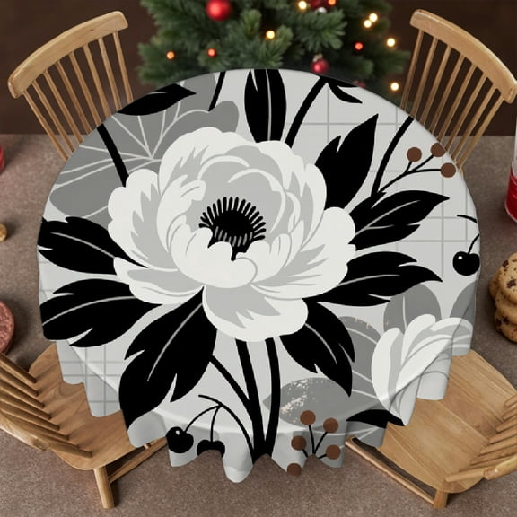 tablecloths for round tables - Brown Grey Daisy Flower Print, Kitchen Accessories  Tablecloth for dining table, Cafe,  picnic,60x60 Inch