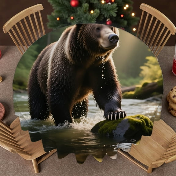 tablecloths for round tables - Modern Bear Wildlife Print, Polyester Tablecloths Festive Table Setting Family Round Tablecloth, Cafe, dinner, brunch, buffet, picnic