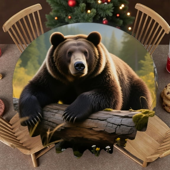 tablecloths for round tables - Resting Grizzly Bear Animal Print, Polyester Tablecloths 2D Flat Printing Tablecloth for dining table round, Cafe, dinner, brunch, buffet, picnic