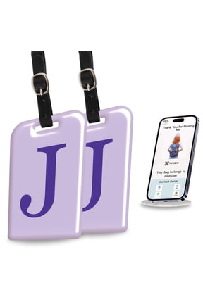 2 Pack Luggage Tags for Suitcases, 26 Initial Letter Travel Luggage Identification Labels ID Tag with Global Loss Recovery Service | Airline Compliant | SITA World Tracer Code Enabled (J)