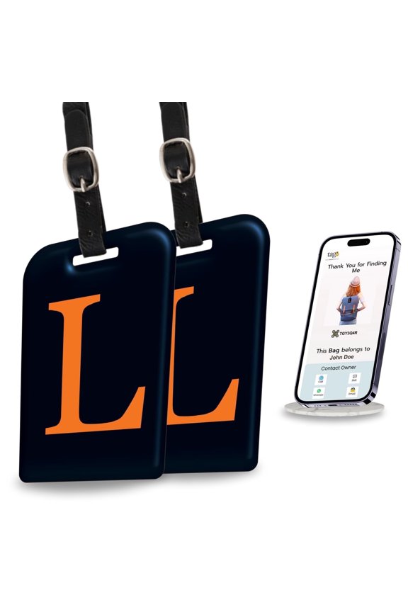 2 Pack Luggage Tags for Suitcases, 26 Initial Letter Travel Luggage Identification Labels ID Tag with Global Loss Recovery Service | Airline Compliant | SITA World Tracer Code Enabled (L)