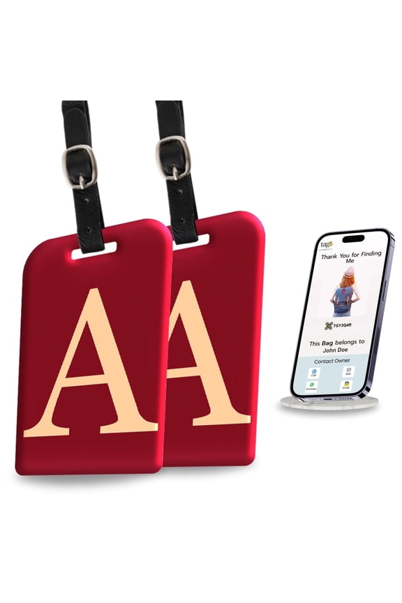 2 Pack Luggage Tags for Suitcases, 26 Initial Letter Travel Luggage Identification Labels ID Tag with Global Loss Recovery Service | Airline Compliant | SITA World Tracer Code Enabled (A)