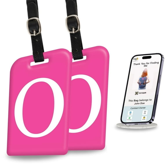 tag8 2 Pack Luggage Tags for Suitcases, 26 Initial Letter Travel Luggage Identification Labels ID Tag with Global Loss Recovery Service | Airline Compliant | SITA World Tracer Code Enabled (O)