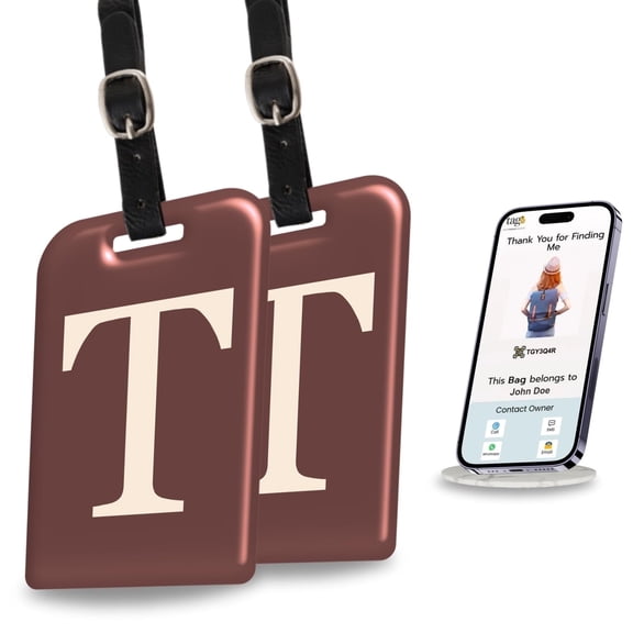 tag8 2 Pack Luggage Tags for Suitcases, 26 Initial Letter Travel Luggage Identification Labels ID Tag with Global Loss Recovery Service | Airline Compliant | SITA World Tracer Code Enabled (T)