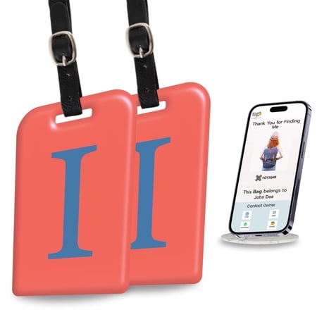 tag8 2 Pack Luggage Tags for Suitcases, 26 Initial Letter Travel Luggage Identification Labels ID Tag with Global Loss Recovery Service | Airline Compliant | SITA World Tracer Code Enabled (I)