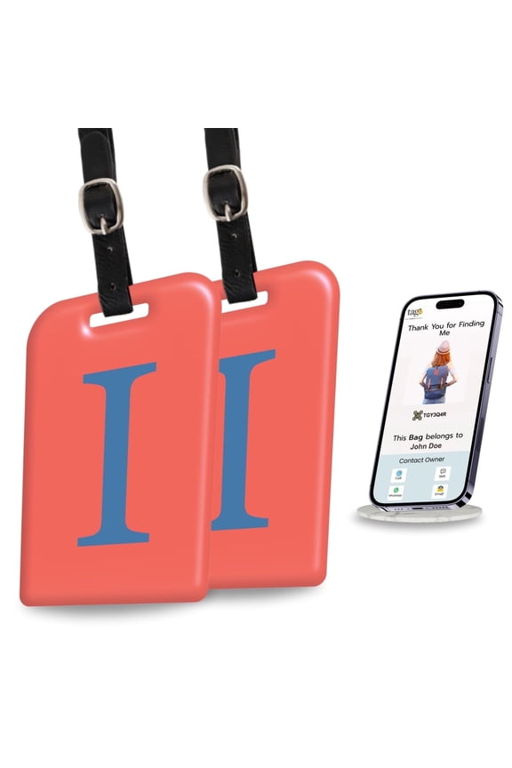 2 Pack Luggage Tags for Suitcases, 26 Initial Letter Travel Luggage Identification Labels ID Tag with Global Loss Recovery Service | Airline Compliant | SITA World Tracer Code Enabled (I)