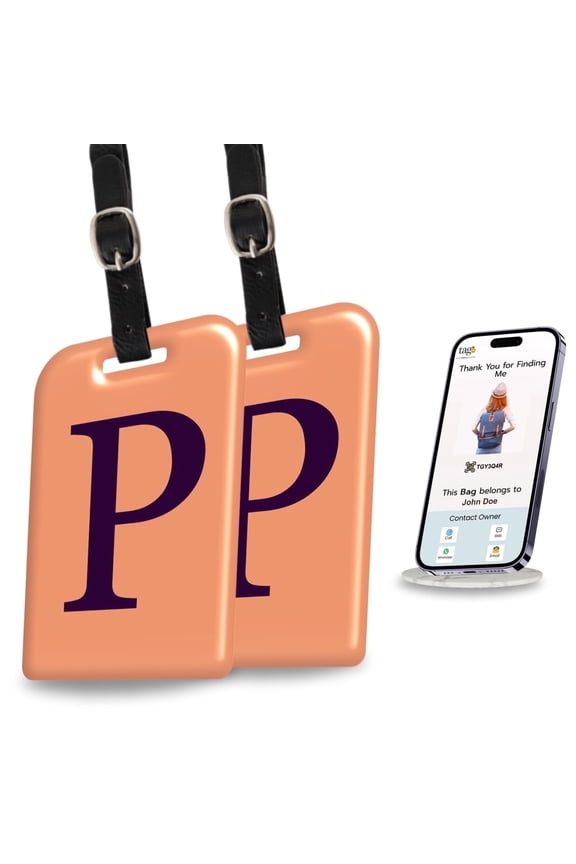 2 Pack Luggage Tags for Suitcases, 26 Initial Letter Travel Luggage Identification Labels ID Tag with Global Loss Recovery Service | Airline Compliant | SITA World Tracer Code Enabled (P)