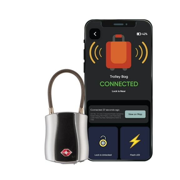 tag8 Dolphin Bluetooth Smart Padlock (Pack-1) Bag, Luggage and Suitcase Lock with Alarm, TSA-Compliant Suitcase Lock and Locker Lock, Keyless and Code-Less, Unlock via Phone App, Silver