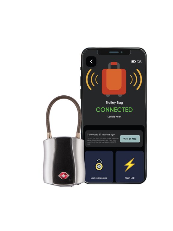 Dolphin Bluetooth Smart Padlock (Pack-1) Bag, Luggage and Suitcase Lock with Alarm, Tsa-Compliant Suitcase Lock and Locker Lock, Keyless and Code-Less, Unlock via Phone App, Silver