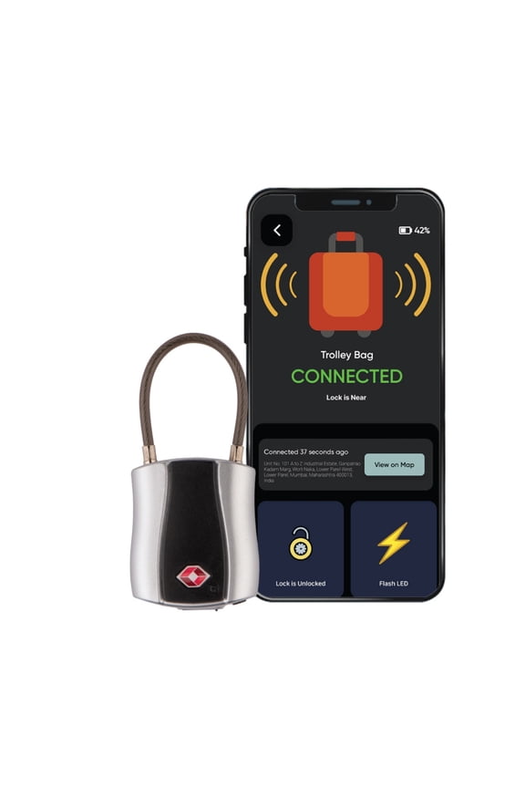 Dolphin Bluetooth Smart Padlock (Pack-1) Bag, Luggage and Suitcase Lock with Alarm, TSA-Compliant Suitcase Lock and Locker Lock, Keyless and Code-Less, Unlock via Phone App, Silver