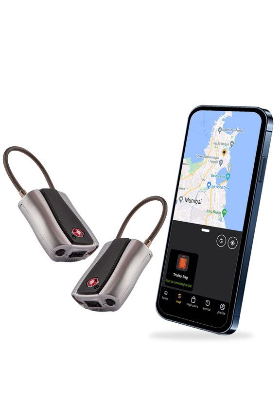 Dolphin Bluetooth Smart Padlock (Pack-2) Bag, Luggage and Suitcase Lock with Alarm, TSA-Compliant Suitcase Lock and Locker Lock, Keyless and Code-Less, Unlock via Phone App, Silver