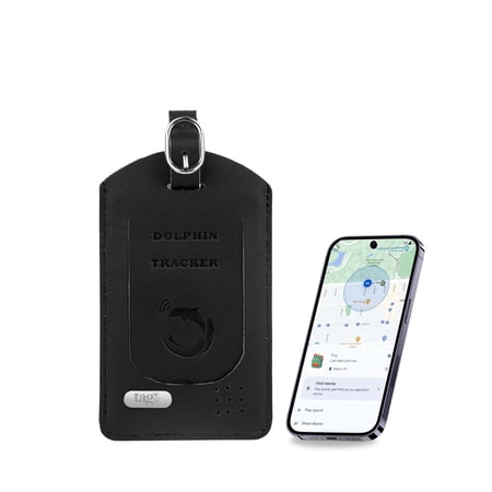 Dolphin Smart Bag Tracker for Android Find My (Find Hub), Wireless Rechargeable GPS Luggage Tracker with SITA WorldTracer, QR Code Digital Tag, Airline Compliant - Black