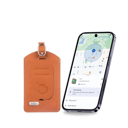 Dolphin Smart Bag Tracker for Android Find My (Find Hub), Wireless Rechargeable GPS Luggage Tracker with SITA WorldTracer, QR Code Digital Tag, Airline Compliant - Brown