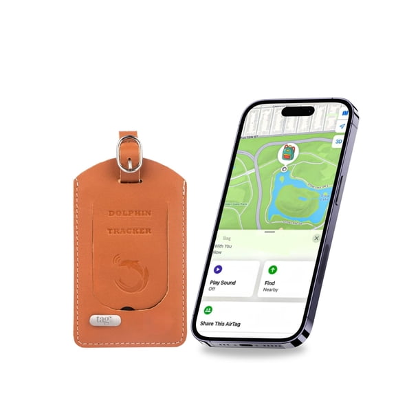 tag8 Dolphin Smart Bag Tracker Tag for iOS Compatible | Bluetooth Luggage Tag & Suitcase Finder | Alternative to GPS Tracker for Locating Valuables Within Approximate Distance | Pack 1 -Brown