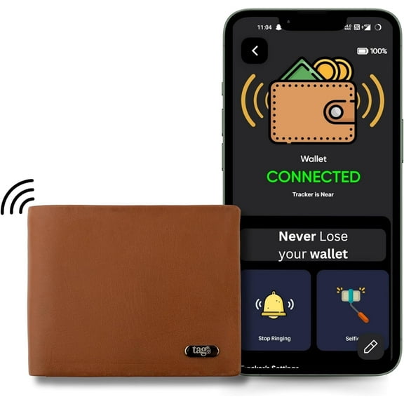 tag8 Dolphin Smart Leather Wallet for Men, GPS Bluetooth Tracker Enabled Purse for Men to Find & Locate It, Anti-Theft RFID Blocking Wallet with 8 card slot, Works with Android & iOS, Timeless Tan
