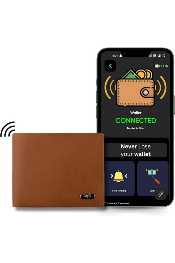 Dolphin Smart Leather Wallet for Men, GPS Bluetooth Tracker Enabled Purse for Men to Find & Locate It, Anti-Theft RFID Blocking Wallet with 8 card slot, Works with Android & iOS, Timeless Tan