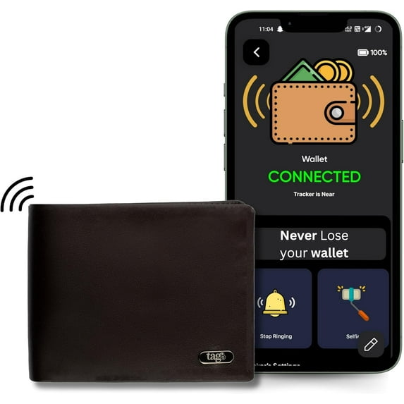 tag8 Dolphin Smart Leather Wallet for Men, GPS Bluetooth Tracker Enabled Purse for Men to Find & Locate It, Anti-Theft RFID Blocking Wallet with 8 card slot, Works with Android & Apple Device, Brown