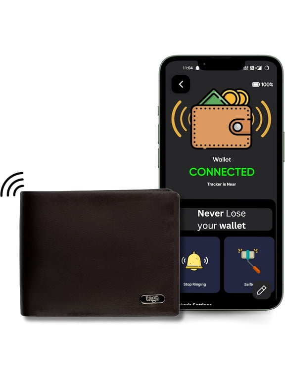 Dolphin Smart Leather Wallet for Men, GPS Bluetooth Tracker Enabled Purse for Men to Find & Locate It, Anti-Theft RFID Blocking Wallet with 8 card slot, Works with Android & Apple Device, Brown