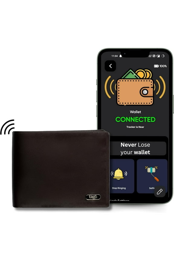 Dolphin Smart Leather Wallet for Men, GPS Bluetooth Tracker Enabled Purse for Men to Find & Locate It, Anti-Theft RFID Blocking Wallet with 8 card slot, Works with Android & Apple Device, Brown