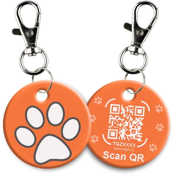 tag8 QR Code ID Tag for Dogs & Cats, Real-Time Scan Alerts, Online GOJM Info Access, No Subscription or Fees, Durable GOJM Tag for Collars - Orange