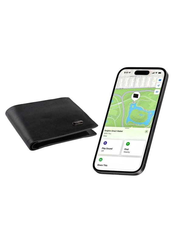 Wireless Rechargeable Smart Wallet with Apple Find My Tracker, Rfid Blocking Leather Wallet with Built-in GPS, Bluetooth Anti-Lost Slim Bifold for Men & Women  Black