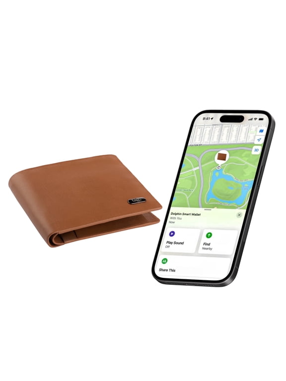 Wireless Rechargeable Smart Wallet with Apple Find My Tracker, Rfid Blocking Leather with Built-in Gps, Bluetooth Anti-Lost Slim Bifold – Tan