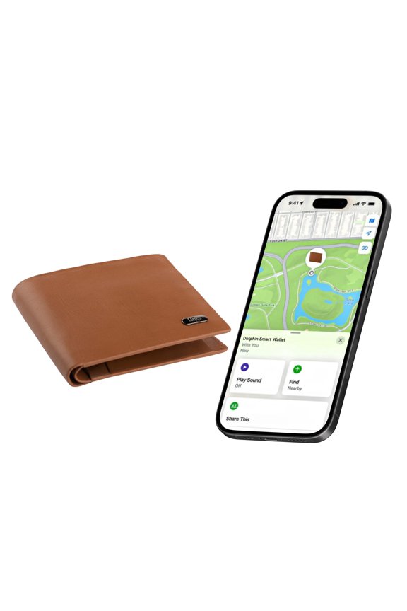 Smart Wallet for Men and Women | Works with Apple Find My (iOS Only), GPS Location, RFID Blocking | Handcrafted Stitchless Leather, Wireless Charging, Anti-Lost Slim Bifold Wallet - Tan Y101