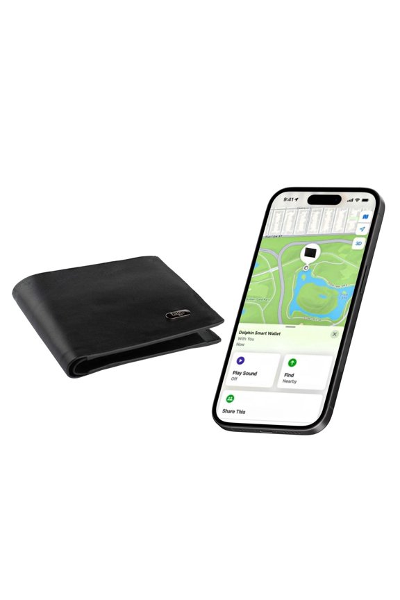 Smart Wallet for Men and Women | Works with Apple Find My (iOS Only), GPS Location, RFID Blocking | Handcrafted Stitchless Leather, Wireless Charging, Anti-Lost Slim Bifold Wallet - Black Y101
