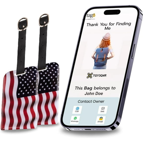 tag8 USA Flag Luggage Tags for Suitcases, Luggage Tag for Travel, Bag Tags for Women Men Travel with Airport Tracer Code | Stop Losing, Start Tagging - Pack of 2
