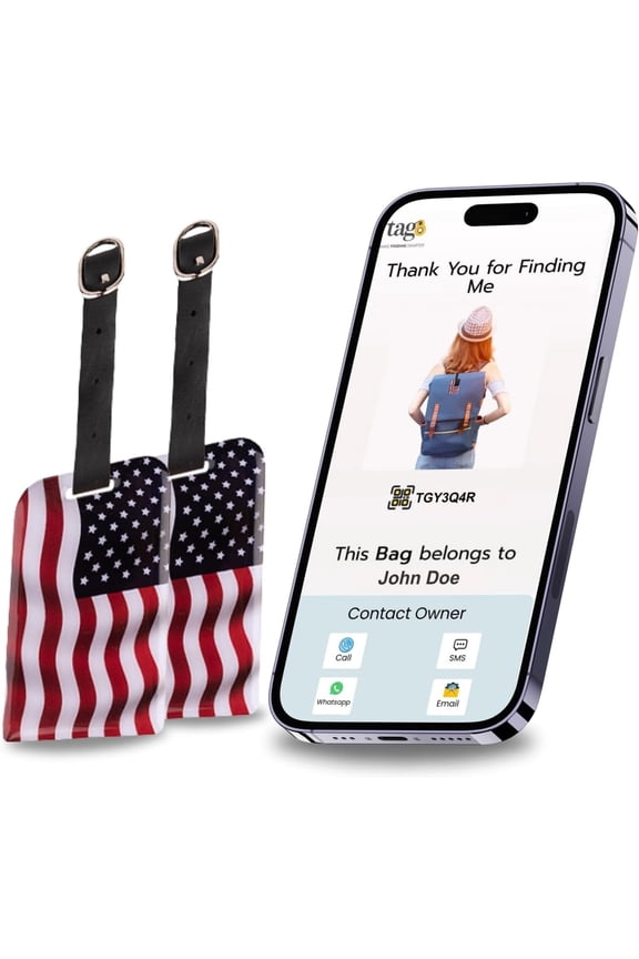 USA Flag Luggage Tags for Suitcases, Luggage Tag for Travel, Bag Tags for Women Men Travel with Airport Tracer Code | Stop Losing, Start Tagging - Pack of 2