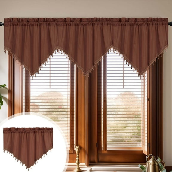 Taicans 1 Panel Window Triangle Valance Curtains,Valance Trim Tassel Valance Swag Rod Pocket Triangular Short Curtain Blackout Valance for Kitchen Living Room Bedroom Decor 51 x 23.6 Inch Coffee